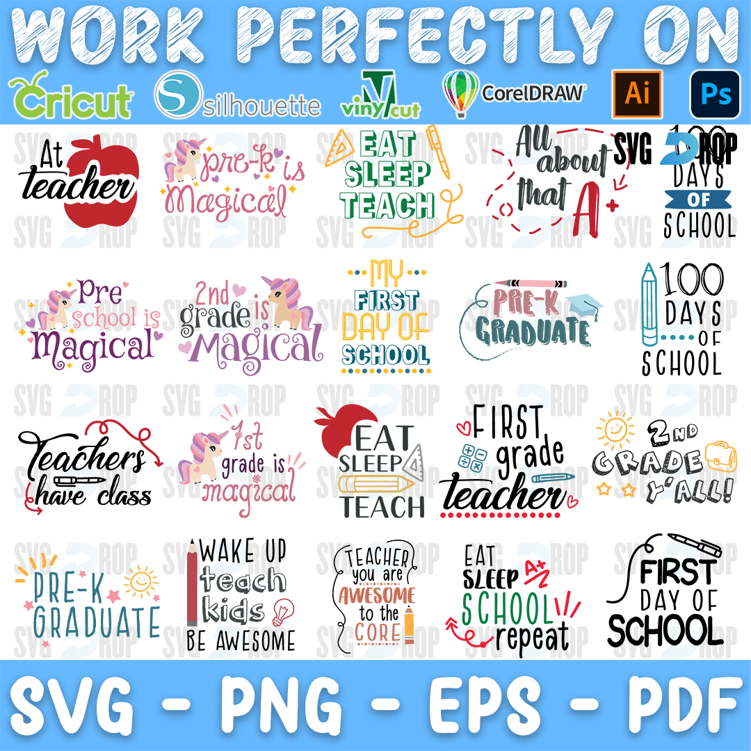 School Grade Level and Teacher Quotes Bundle SVG
