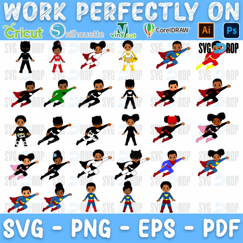 Afro Kids Superhero Bundle SVG