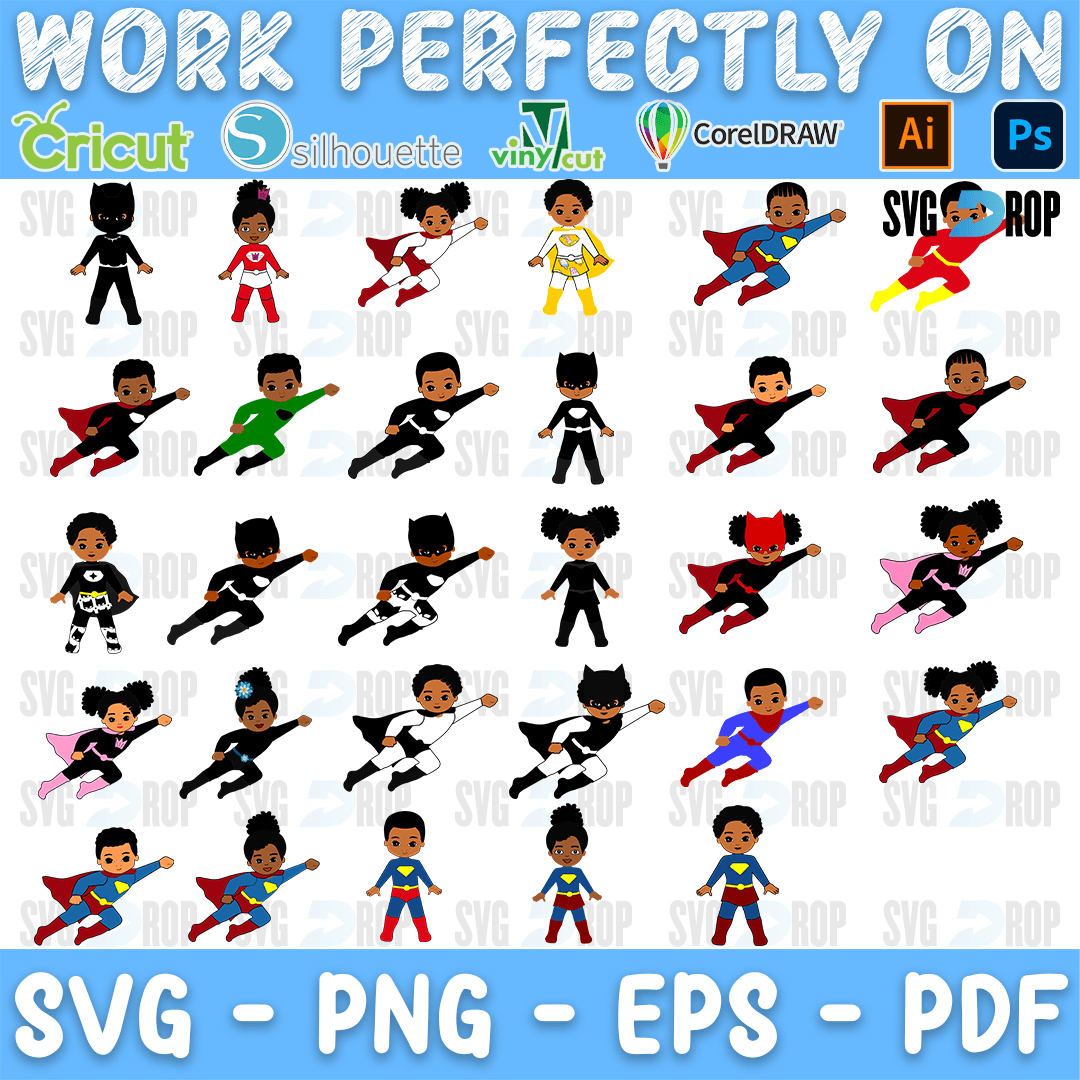 Afro Kids Superhero Bundle SVG