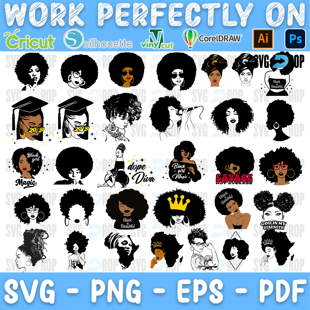 Afro Woman Gold Crown and Graduation Cap Bundle SVG