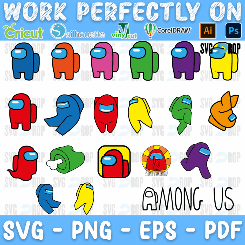 Among Us Logo and Split Crewmates Bundle SVG