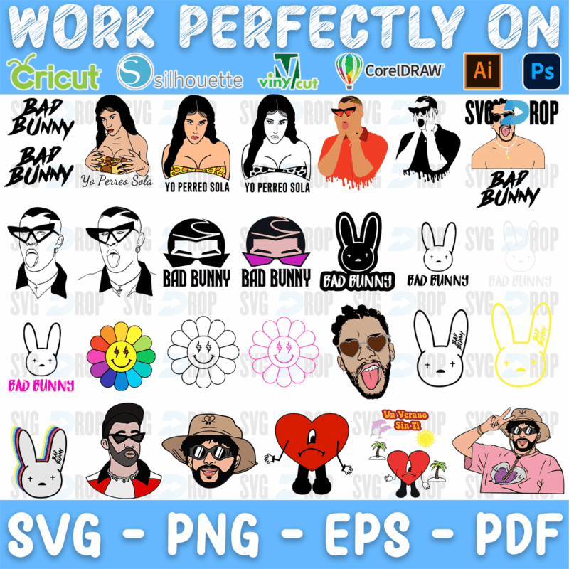 Bad Bunny Logo and Portraits Bundle SVG