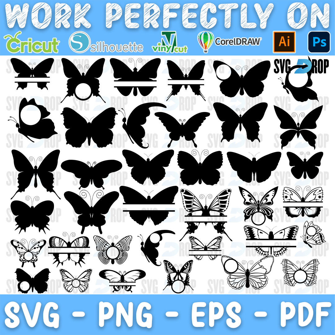 Butterfly Split Monogram Bundle SVG