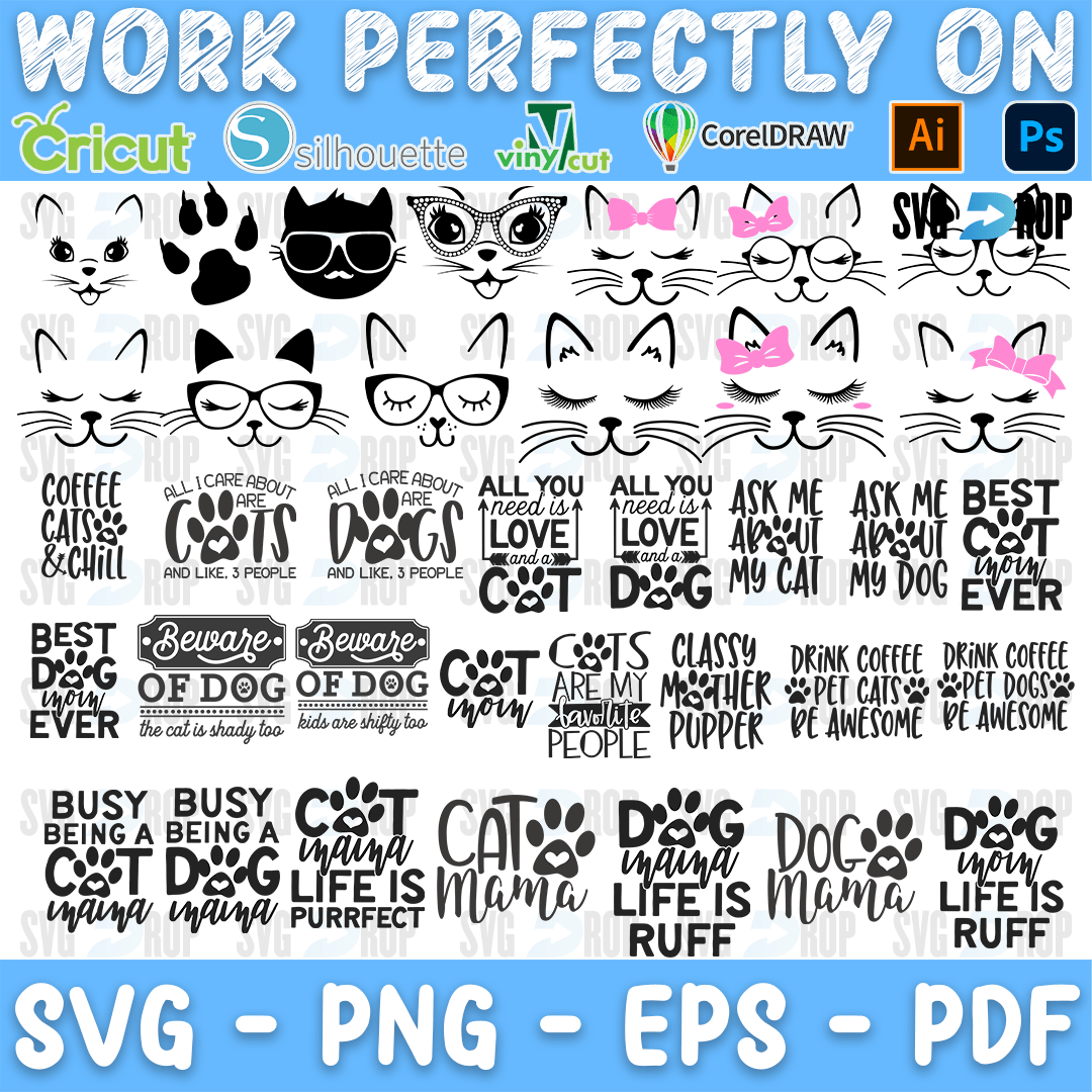 Cat Faces and Pet Sayings Bundle SVG