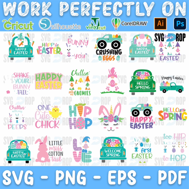 Christian Easter Spring Trucks and Gnomes Bundle SVG