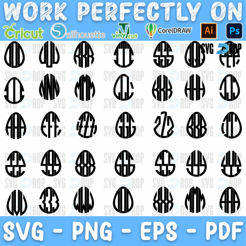 Easter Egg Monogram Letters Bundle SVG