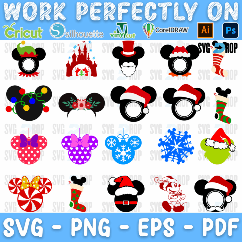 Mickey Mouse Christmas Santa Hat Monogram Bundle SVG