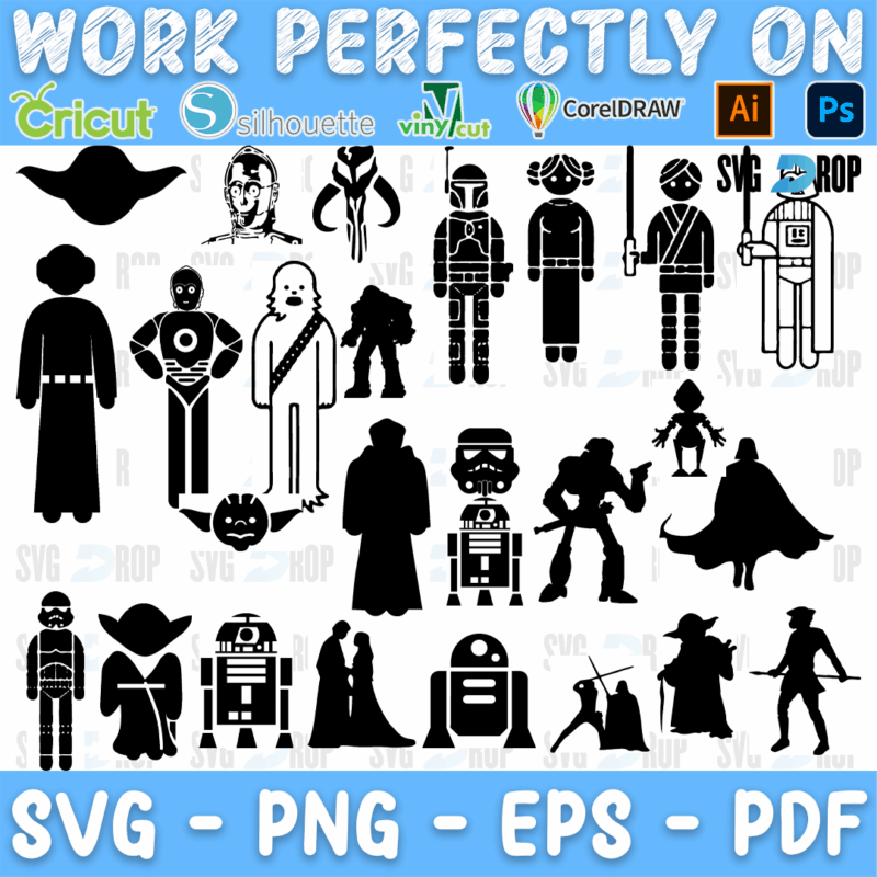Baby Yoda Minimal Character Figures Bundle SVG