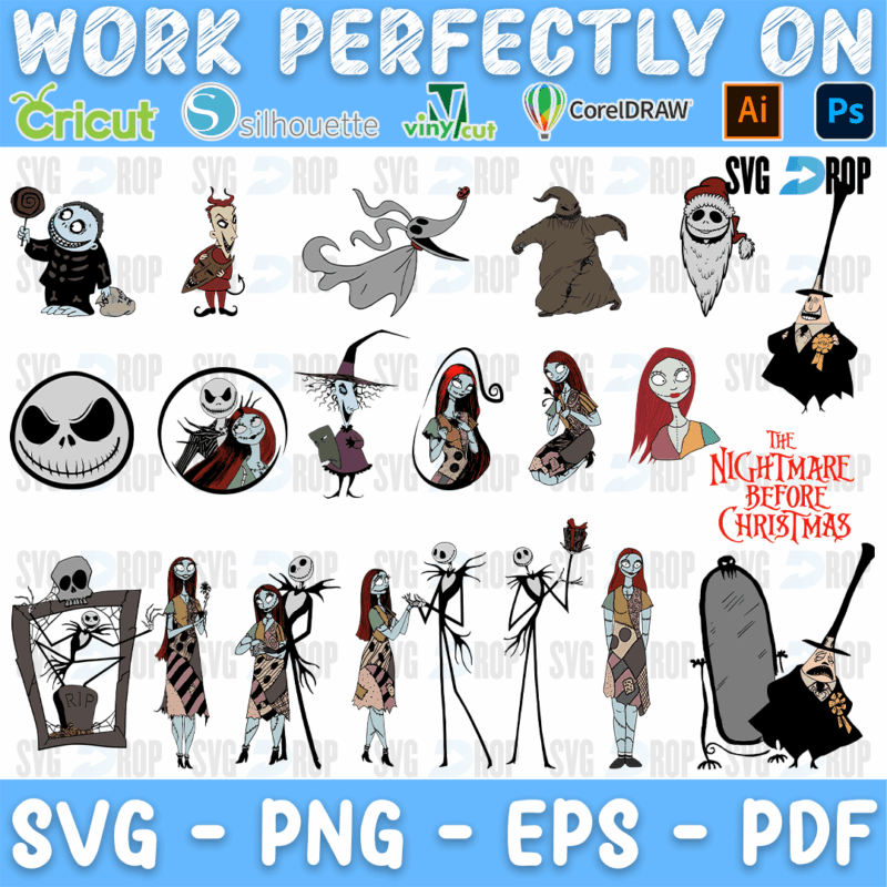 Nightmare Before Christmas Full Color Characters Bundle SVG