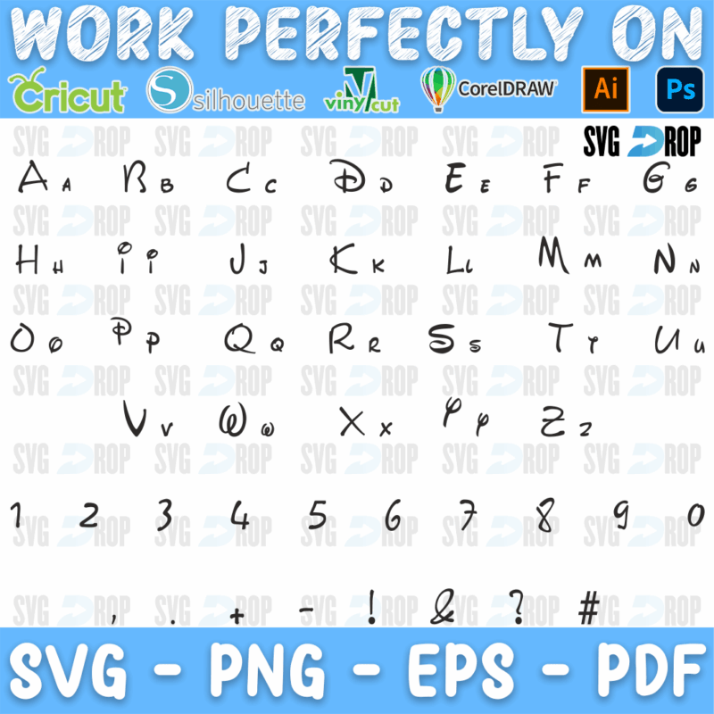 Disney Font Thin Handwritten Alphabet SVG