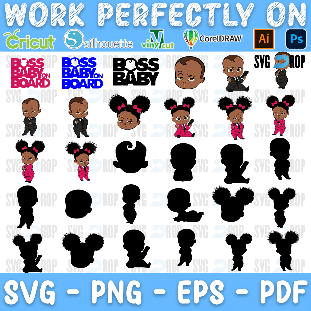 Afro Kids Boss Baby and Silhouettes Bundle SVG