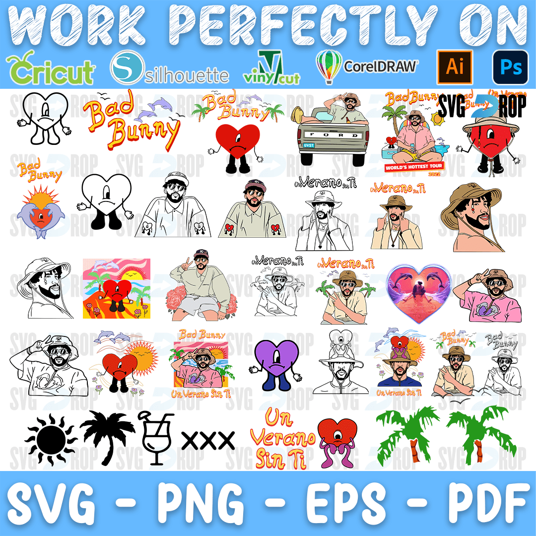 Bad Bunny Summer Heart and Palm Bundle SVG