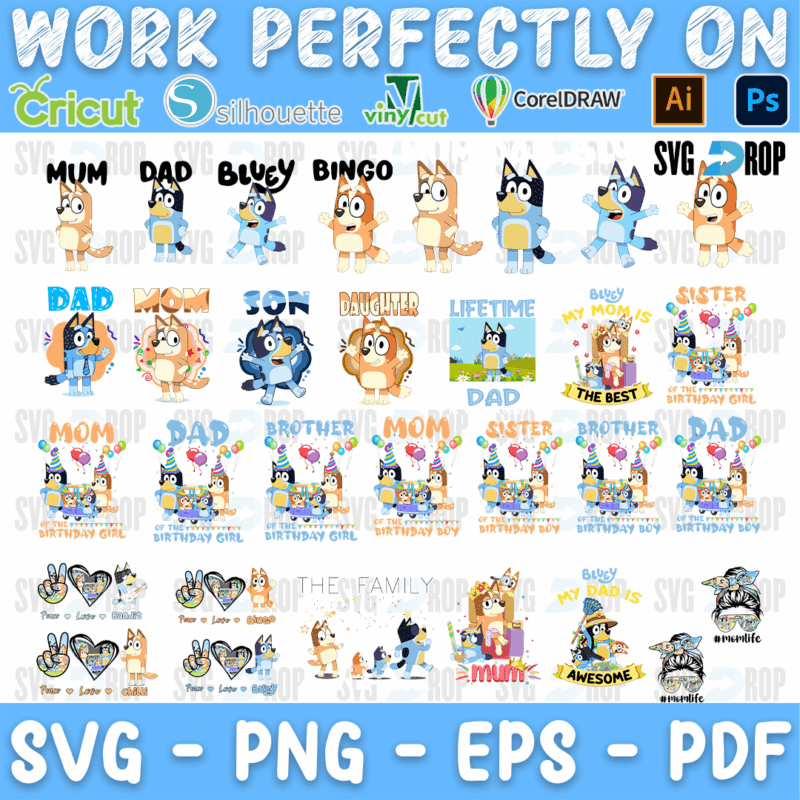 Bluey Family Birthday Shirts Bundle SVG