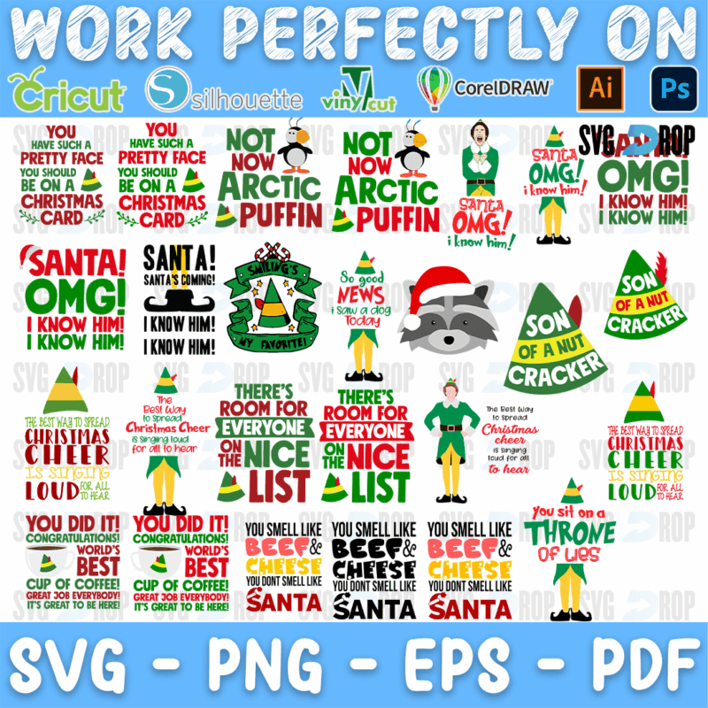 Buddy The Elf Christmas Nice List Sayings Bundle SVG