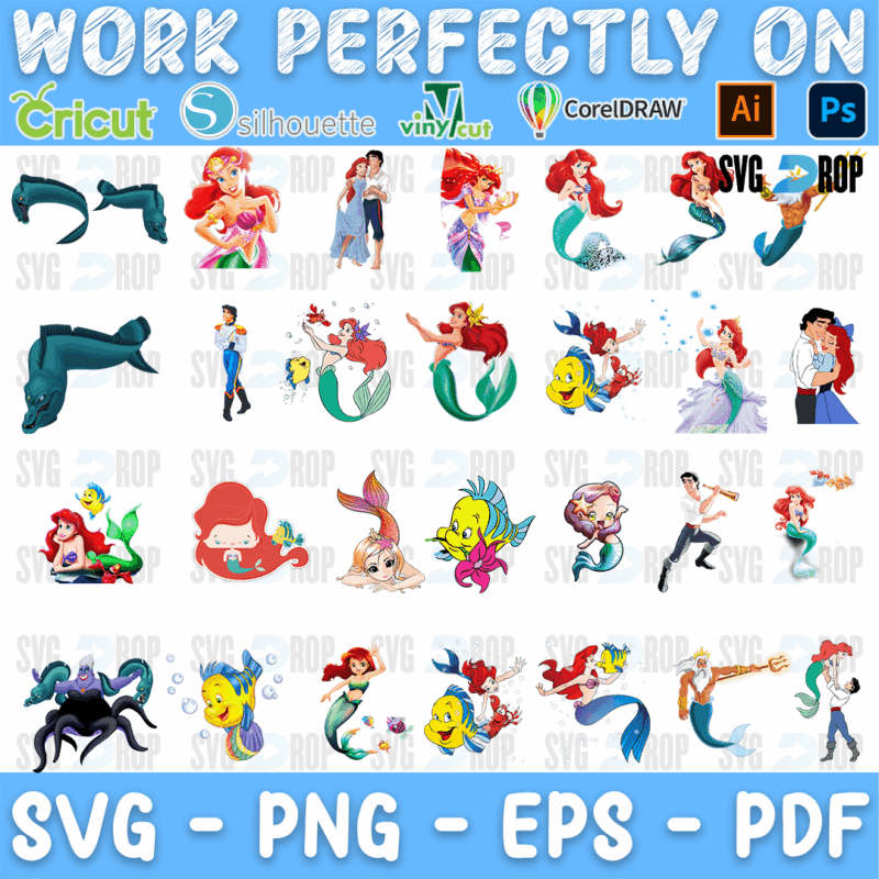 Little Mermaid Ariel Eric and Ursula Bundle SVG