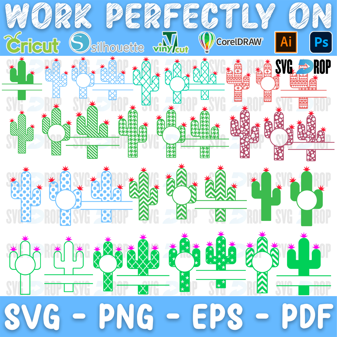 Cactus is on Point School Pastel Monogram Bundle SVG