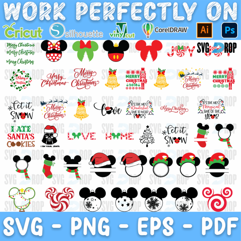 Christmas Mickey Ears and Ornaments Bundle SVG