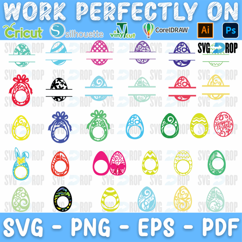 Easter Split Egg Monogram Frames Bundle SVG