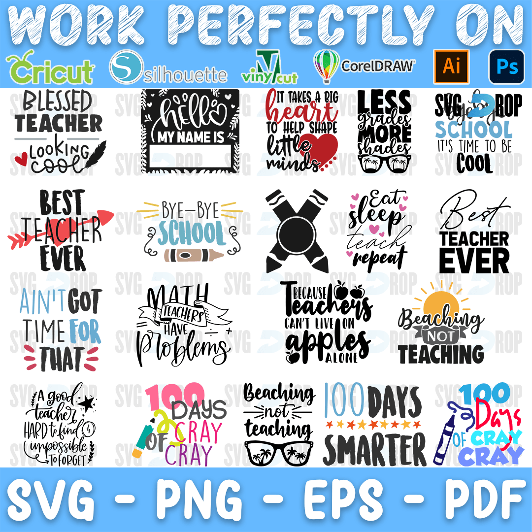 School Best Teacher and 100 Days Bundle SVG