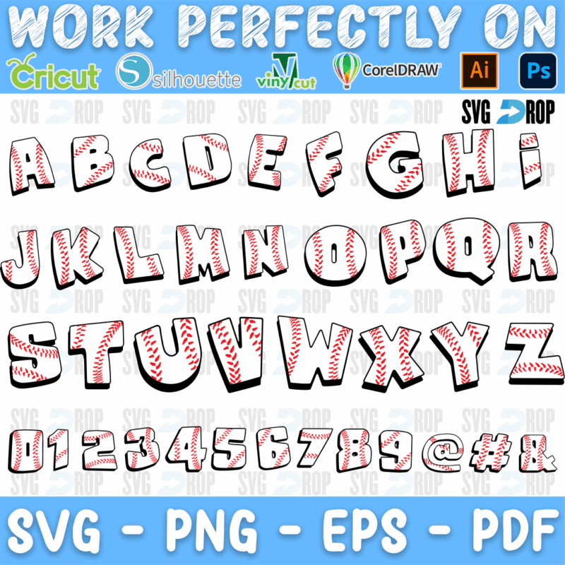 Baseball Font 3D Stitched Ball Letters SVG