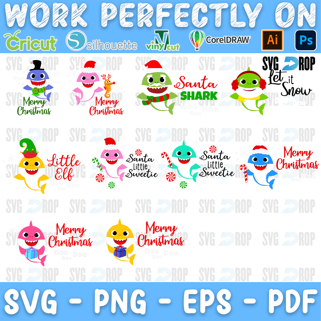 Baby Shark Christmas Merry Christmas Lettering Bundle SVG