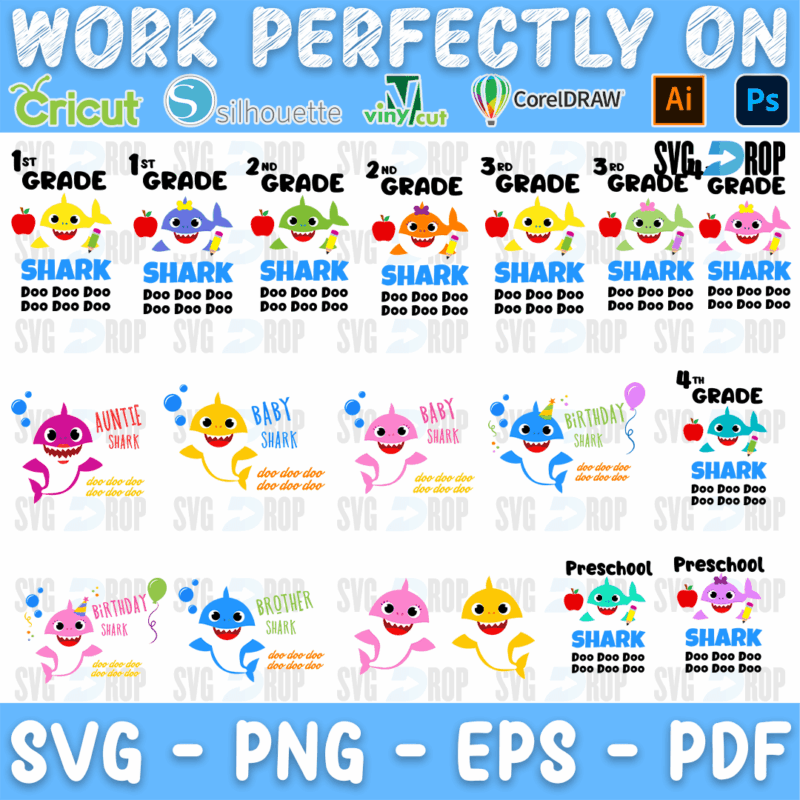 Baby Shark Grade Levels and Preschool Bundle SVG