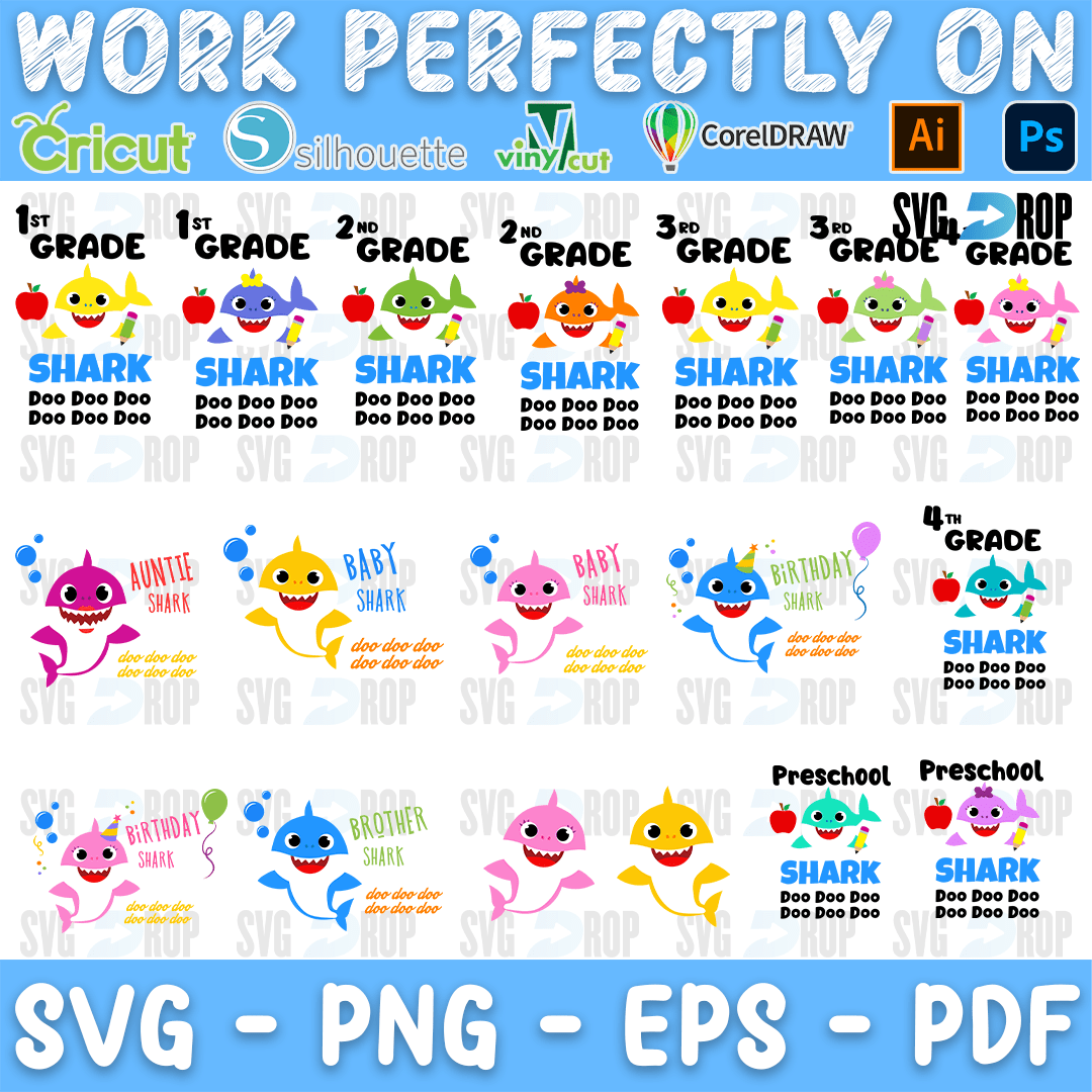 Baby Shark Grade Levels and Preschool Bundle SVG