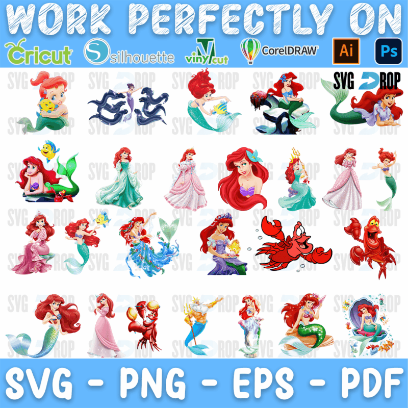 Little Mermaid Ariel Gowns and Friends Bundle SVG