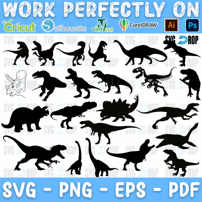 Jurassic Park Dinosaur Herd Silhouettes Bundle SVG
