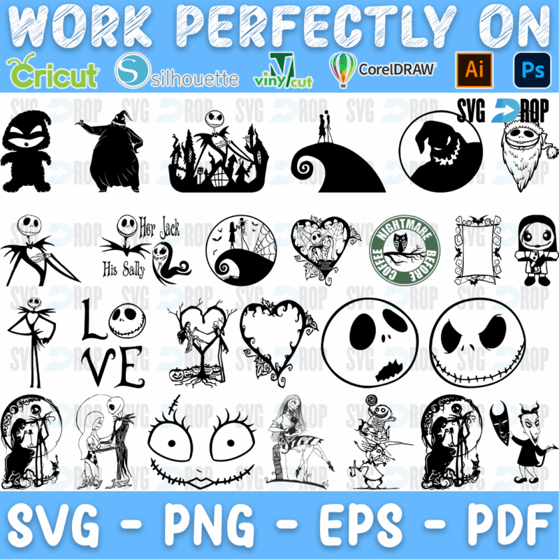 Nightmare Before Christmas Her Jack His Sally Bundle SVG
