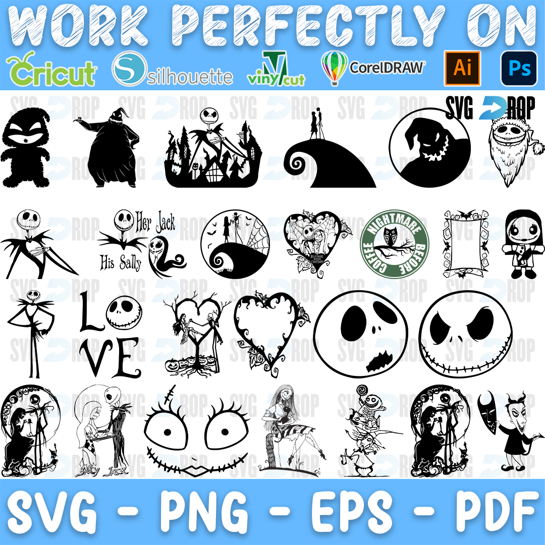 Nightmare Before Christmas Her Jack His Sally Bundle SVG