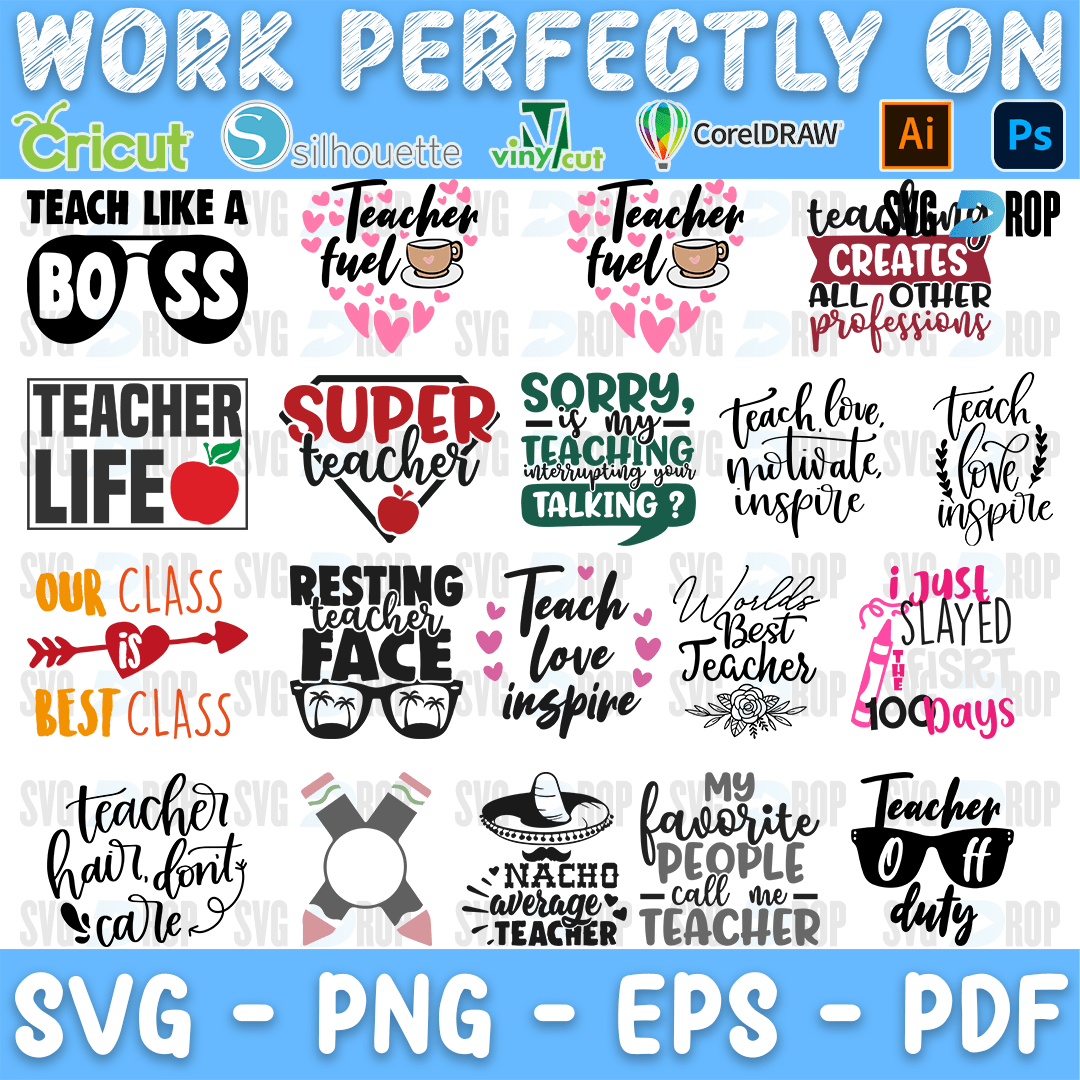 School Teacher Life Sayings Bundle SVG