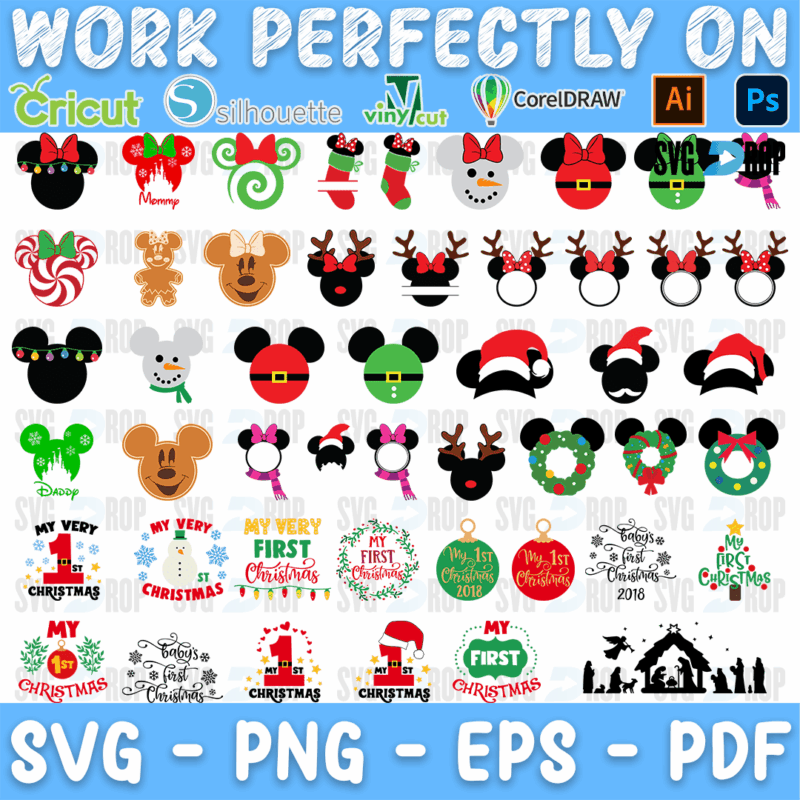 Christmas Mickey Heads and First Christmas Bundle SVG