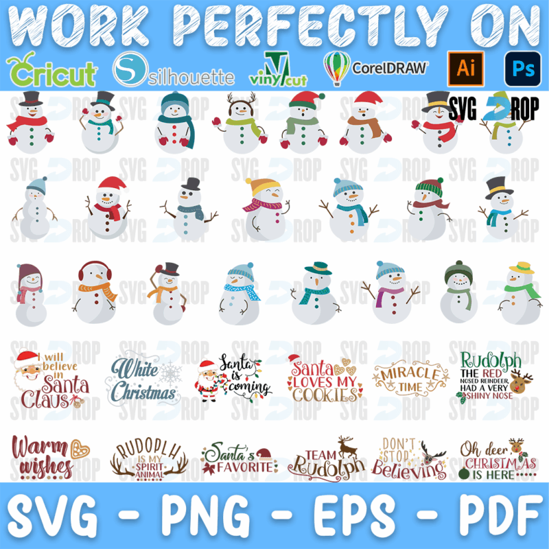 Christmas Snowmen and Sayings Bundle SVG