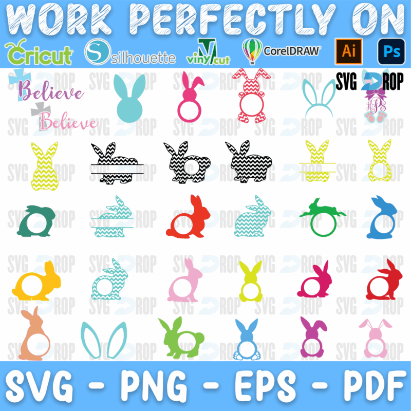 Easter Bunny Silhouettes and Patterns Bundle SVG