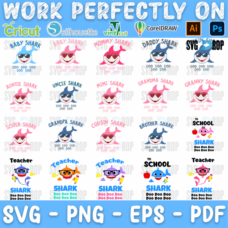 Baby Shark Family and To School Bundle SVG