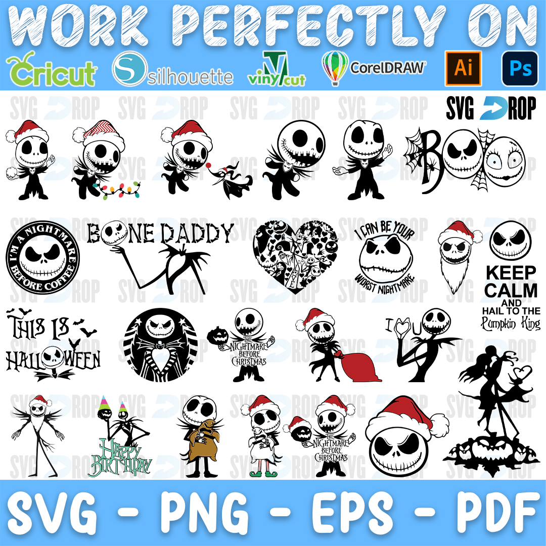 Nightmare Before Christmas Bone Daddy and Pumpkin King Bundle SVG