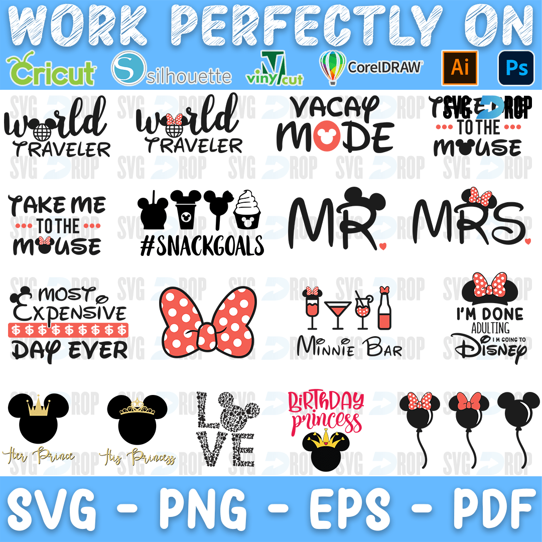 Minnie Princess Vacay Mode and Mr Mrs Bundle SVG