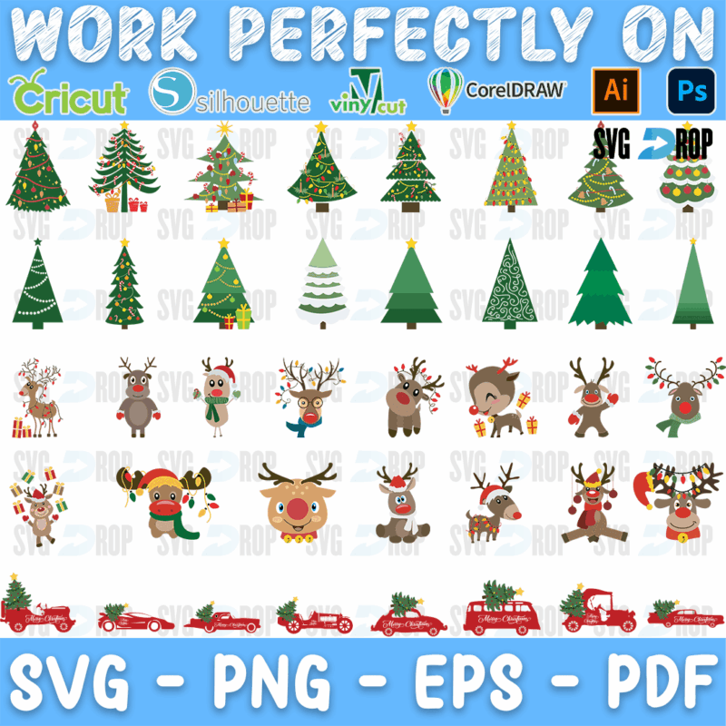 Christmas Trees and Reindeer Bundle SVG