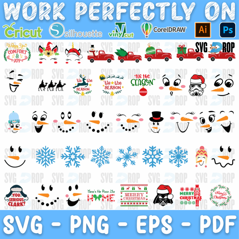 Christmas Snowman Faces Bundle SVG
