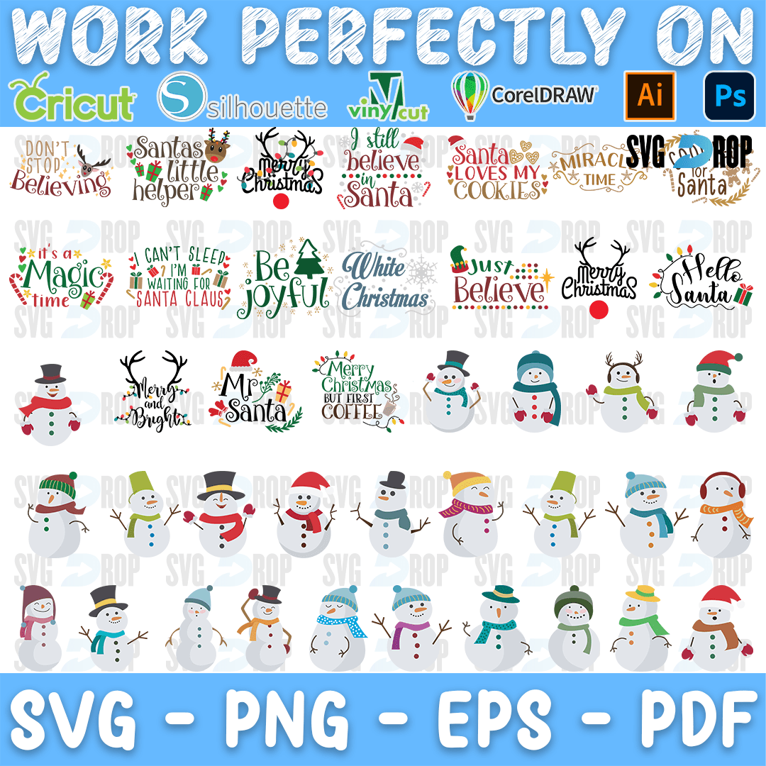 Christmas Snowmen and Believe Bundle SVG