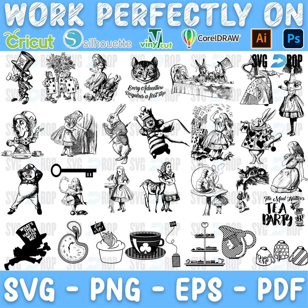 Alice in Wonderland Classic Book Illustrations Bundle SVG