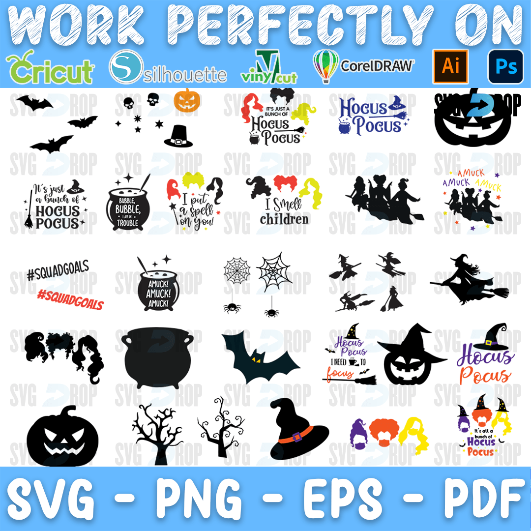Hocus Pocus Bats and Cauldrons Bundle SVG