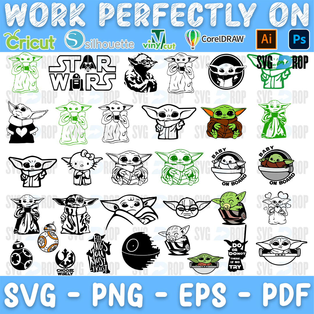 Baby Yoda Green Line Art Bundle SVG