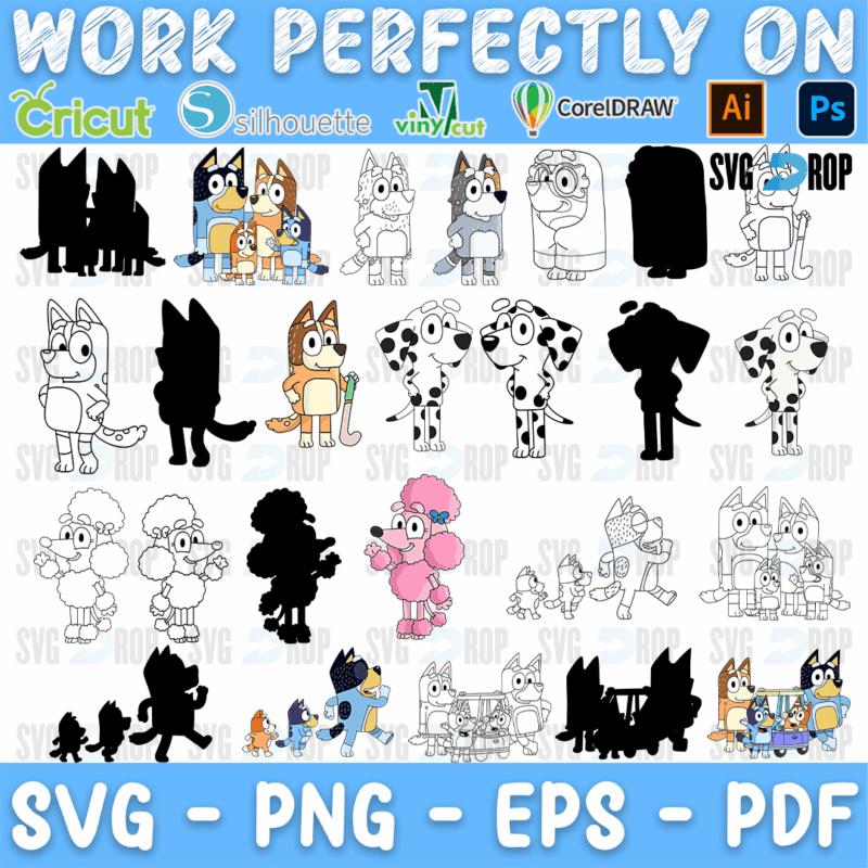 Bluey Chloe and Coco Silhouettes Bundle SVG