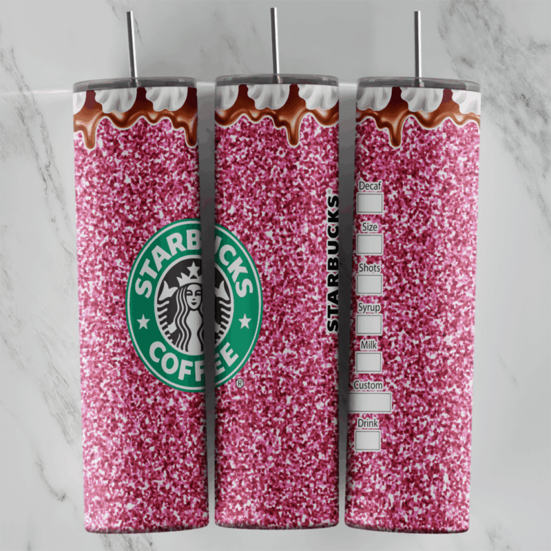 20 Oz Starbucks Pink Glitter Coffee Logo Tumbler Cup Design