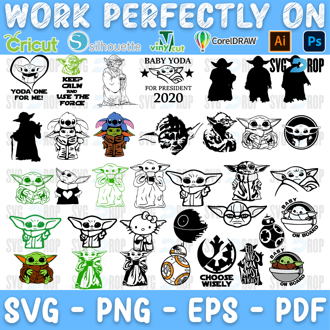Baby Yoda Grogu Poses and Keep Calm Bundle SVG
