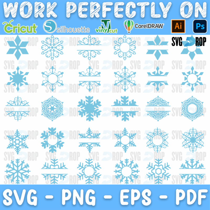 Christmas Split Snowflakes Bundle SVG