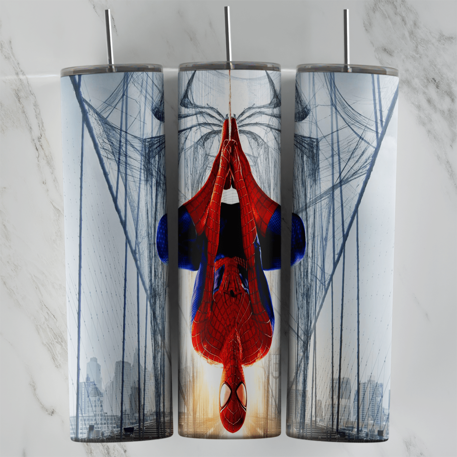 20 Oz Spiderman Upside Down Web Tumbler Cup Design