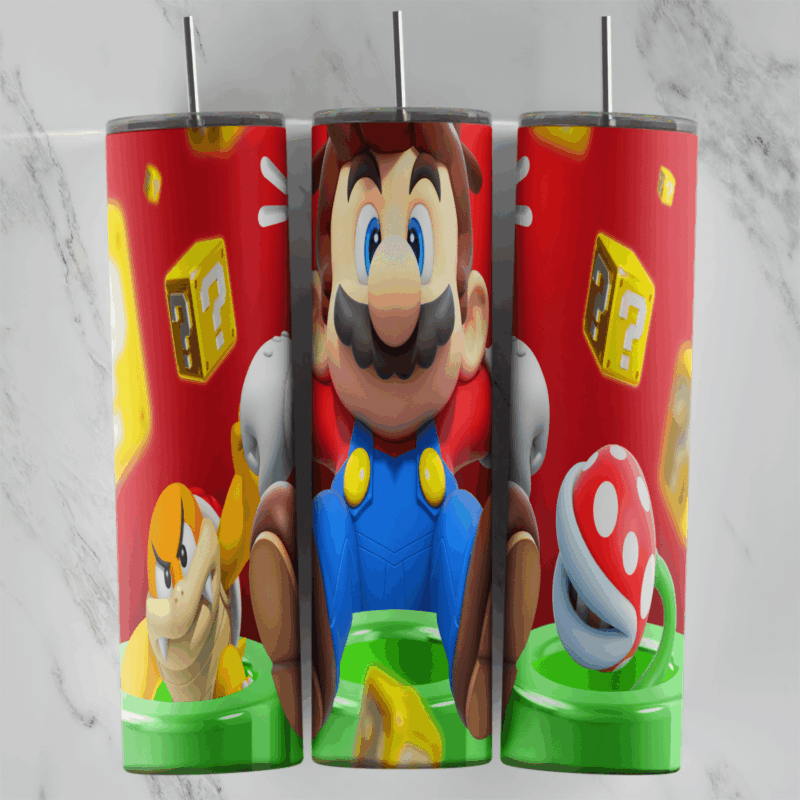 20 Oz Super Mario Question Block and Piranha Tumbler Cup Design